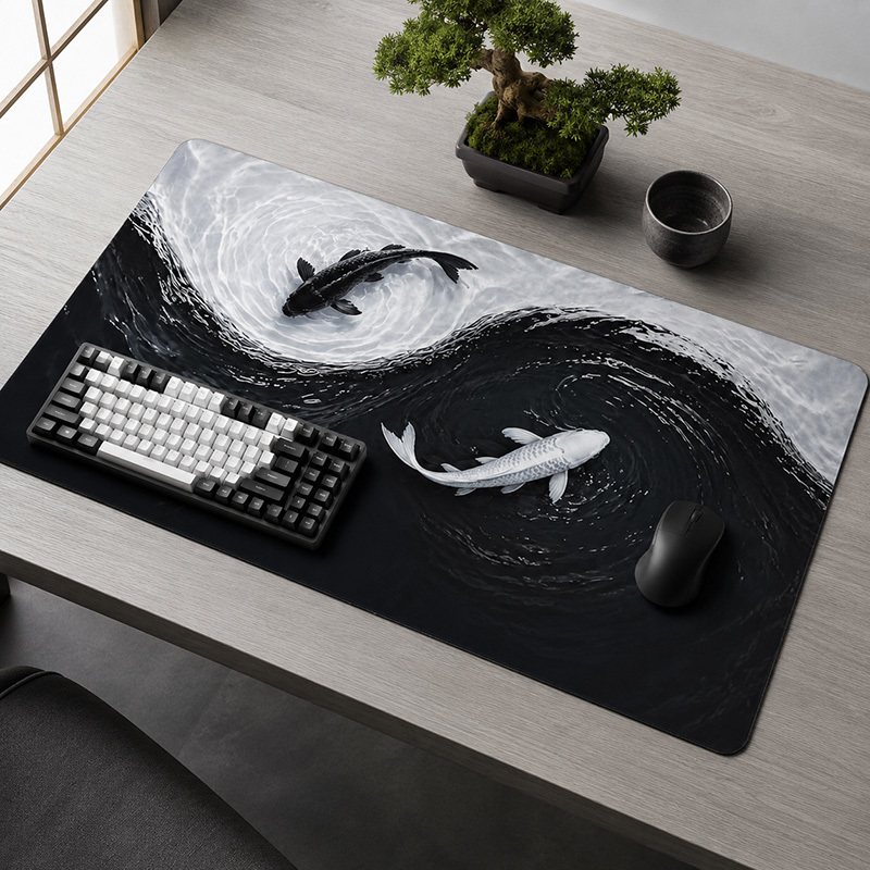 Black White Koi Mouse Pad Game - Gaming Accessories White ulasan dan harga